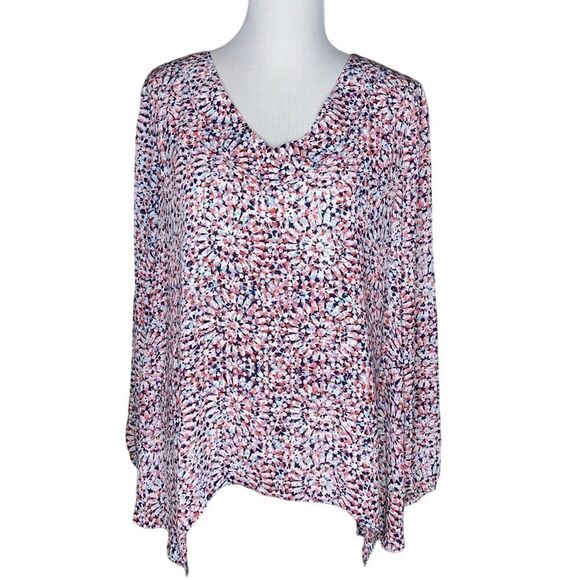 Gloria Lance Asymmetrical Kaleidoscope V-neck Top Sz Medium - Picture 1 of 5